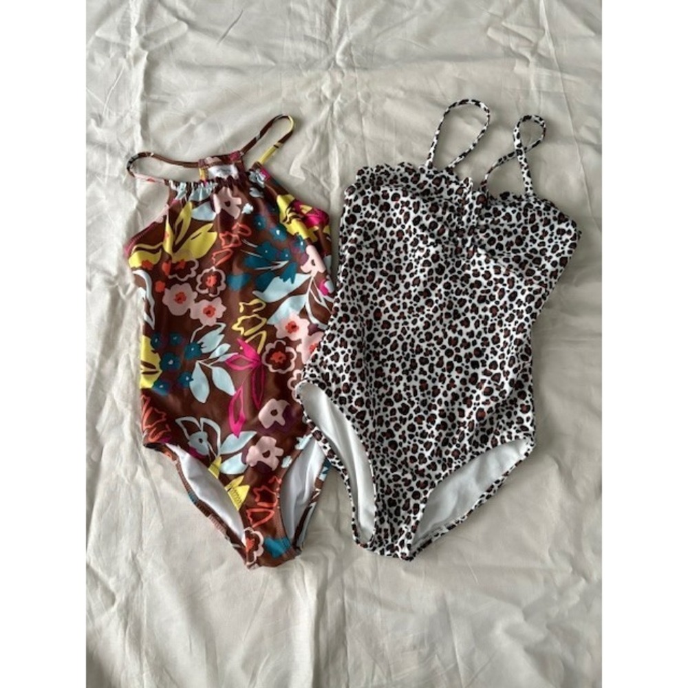 Art Class Girls Cheetah Print One Piece Bathing Suit Sz M 8 Swimsuit Ruffle Trim
